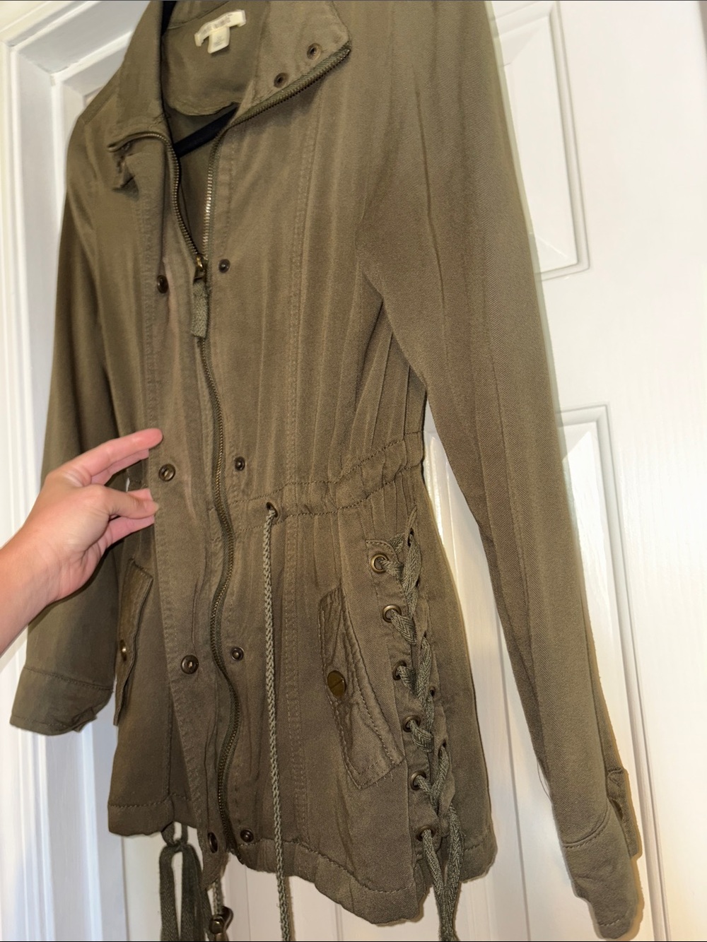 Olive Utility Drawstring Jacket - Picture 4 of 9
